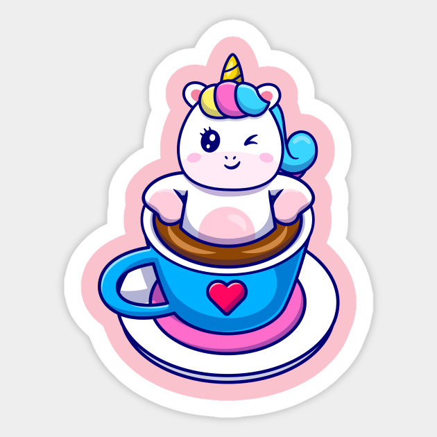 Cute Unicorn Relaxing In Coffee Cup Cartoon Sticker by Catalyst Labs